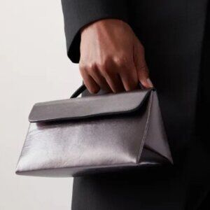 COS - Mini Leather Triangle Bag - Pewter / Silver